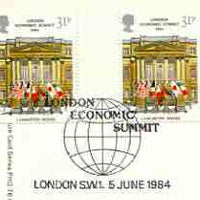Great Britain 1984 London Economic Summit PHQ card with appropriate gutter pairs each very fine used with first day cancels