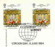 Great Britain 1984 London Economic Summit PHQ card with appropriate gutter pairs each very fine used with first day cancels