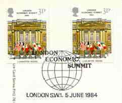Great Britain 1984 London Economic Summit PHQ card with appropriate gutter pairs each very fine used with first day cancels
