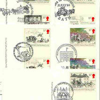 Great Britain 1984 First Mail Coach Run set of 5 PHQ cards with appropriate gutter pairs each very fine used with first day cancels