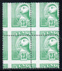 Lundy 1982 Puffin def 23p pale green with superb misplacement of horiz and vert perfs unmounted mint block of 4