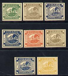 Buenos Aires 1858 Steamship - eight imperf reprints of various values on creamy wove paper (16)