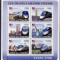 Comoro Islands 2009 American Railways perf sheetlet containing 6 values unmounted mint, Michel 1881-86