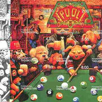 Tadjikistan 1999 Dogs Playing Pool composite sheetlet containing complete set of 9 values, the set of 5 imperf progressive proofs comprising the 4 individual colours plus all 4-colour composite unmounted mint