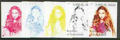 Somaliland 1999 Madonna (from 20th Century Culture sheetlet) the set of 5 imperf progressive proofs comprising the 4 individual colours plus all 4-colour composite