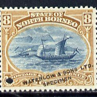 North Borneo 1894 Malay Dhow Printers sample of 8c (as SG 74) in blue & brown opt'd 'Waterlow & Sons Specimen' with small security punch hole unmounted mint