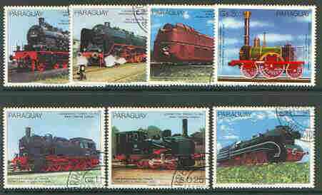 Paraguay 1985 150th Anniversary of German Railways (1st issue) set of 7 very fine cto used