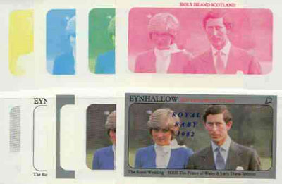 Eynhallow 1982 Royal Baby opt on Royal Wedding £2 deluxe sheet (Charles & Di) the set of 9 imperf progressive proofs comprising the 5 individual colours plus 2, 3, 4 & all 5-colour composites unmounted mint