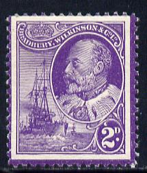 Cinderella - Great Britain Bradbury Wilkinson perforated dummy 2d stamp in purple on gummed paper depicting King Edward VII & Naval Destroyer, minor wrinkles but unmounted mint