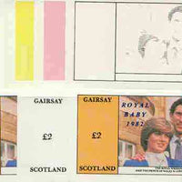 Gairsay 1982 Royal Baby opt on Royal Wedding £2 deluxe sheet (Charles & Di), the set of 8 imperf progressive proofs comprising the individual colours plus various colour combinations unmounted mint