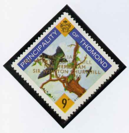 Thomond 1965 Martin 9d (Diamond-shaped) with 'Sir Winston Churchill - In Memorium' overprint in gold with opt doubled* unmounted mint