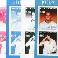 Abkhazia 2000 Ricky Martin sheetlet containing 4 values - the set of 5 imperf progressive proofs comprising the 4 individual colours plus all 4-colour composite (completed design) 20 proofs