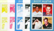 Abkhazia 2000 Ricky Martin sheetlet containing 4 values - the set of 5 imperf progressive proofs comprising the 4 individual colours plus all 4-colour composite (completed design) 20 proofs