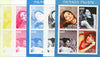 Abkhazia 2000 Shania Twain sheetlet containing 4 values - the set of 5 imperf progressive proofs comprising the 4 individual colours plus all 4-colour composite (completed design) 20 proofs