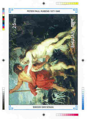 Bhutan 1991 Death Anniversary of Peter Paul Rubens Intermediate stage computer-generated artwork for 25nu m/sheet (Adonis and Venus), magnificent item ex Government archives (198 x 135 mm) as Sc 1001