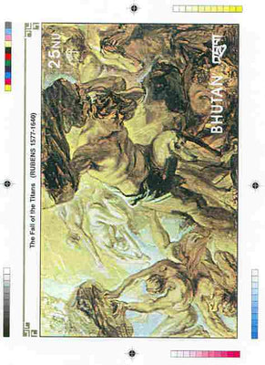 Bhutan 1991 Death Anniversary of Peter Paul Rubens Intermediate stage computer-generated artwork for 25nu m/sheet (The Fall of the Titans), magnificent item ex Government archives (198 x 135 mm) as Sc 1003