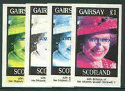 Gairsay 1986 Queen's 60th Birthday imperf souvenir sheet (£1 value) with AMERIPEX opt in blue, set of 4 progressive proofs comprising single & various composite combinations unmounted mint
