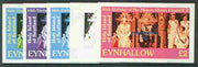 Eynhallow 1986 Queen's 60th Birthday imperf deluxe sheet (£2 value) with AMERIPEX opt in blue, set of 5 progressive proofs comprising single & various composite combinations unmounted mint