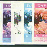 Davaar Island 1986 Queen's 60th Birthday imperf deluxe sheet (£2 value) with AMERIPEX opt in blue, set of 5 progressive proofs comprising single & various composite combinations unmounted mint