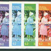 Bernera 1986 Queen's 60th Birthday imperf deluxe sheet (£2 value) with AMERIPEX opt in blue, set of 5 progressive proofs comprising single & various composite combinations unmounted mint