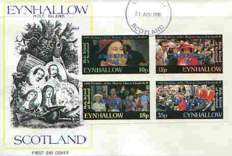 Eynhallow 1986 Queen's 60th Birthday imperf set of 4 (10p, 12p, 18p & 35p) opt'd AMERIPEX '86 in blue on cover with first day cancel