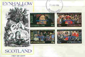 Eynhallow 1986 Queen's 60th Birthday imperf set of 4 (10p, 12p, 18p & 35p) opt'd AMERIPEX '86 in blue on cover with first day cancel