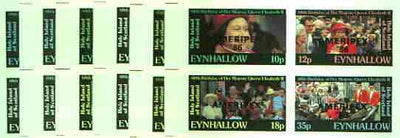 Eynhallow 1986 Queen's 60th Birthday imperf sheetlet containing set of 4 values each opt'd AMERIPEX '86 in black - the set of 6 progressive proofs comprising single & various composite combinations incl completed design (24 proofs) unmounted mint