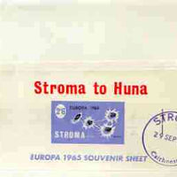 Stroma 1965 Europa imperf m/sheet 2s6d (Sea Holly) on reverse of cover to London which bears the normal 4d UK inland rate. Note: I have several of these covers so the one you receive may be slightly different to the one illustrated