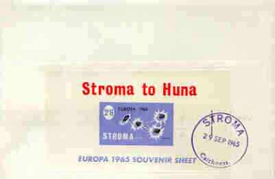 Stroma 1965 Europa imperf m/sheet 2s6d (Sea Holly) on reverse of cover to London which bears the normal 4d UK inland rate. Note: I have several of these covers so the one you receive may be slightly different to the one illustrated