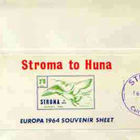 Stroma 1964 Europa imperf m/sheet 2s6d (Herring Gull) on reverse of cover to London which bears the normal 3d UK inland rate. Note: I have several of these covers so the one you receive may be slightly different to the one illustrated