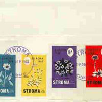 Stroma 1965 Europa (Flowers) imperf set of 4 on reverse of cover to London which bears the normal 4d UK inland rate. Note: I have several of these covers so the one you receive may be slightly different to the one illustrated
