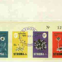 Stroma 1965 Europa (Flowers) imperf sheetlet containing set of 4 on reverse of cover to London which bears the normal 4d UK inland rate. Note: I have several of these covers so the one you receive may be slightly different to the one illustrated