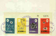 Stroma 1965 Europa (Flowers) imperf sheetlet containing set of 4 on reverse of cover to London which bears the normal 4d UK inland rate. Note: I have several of these covers so the one you receive may be slightly different to the one illustrated