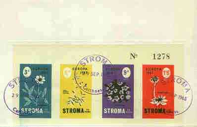 Stroma 1965 Europa (Flowers) imperf sheetlet containing set of 4 on reverse of cover to London which bears the normal 4d UK inland rate. Note: I have several of these covers so the one you receive may be slightly different to the one illustrated