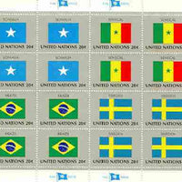 United Nations (NY) 1983 Flags of Member Nations #4 sheetlet of 16 containing flags of Somalia, Senegal, Brazil & Sweden each in blocks of 4 unmounted mint, SG 423a