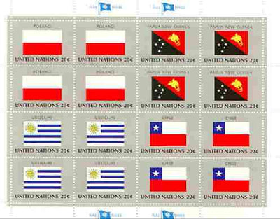 United Nations (NY) 1984 Flags of Member Nations #5 sheetlet of 16 containing flags of Poland, Papua New Guinea, Uruguay & Chile each in blocks of 4 unmounted mint, SG 441a