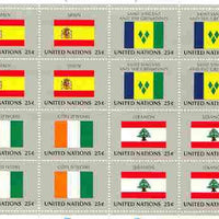 United Nations (NY) 1988 Flags of Member Nations #9 sheetlet of 16 containing flags of Spain, St Vincent, Ivory Coast & Lebanon each in blocks of 4 unmounted mint, SG 540a