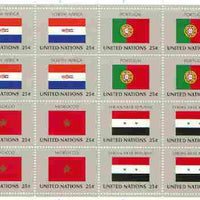 United Nations (NY) 1989 Flags of Member Nations #10 sheetlet of 16 containing flags of South Africa, Portugal, Morocco & Syria each in blocks of 4 unmounted mint, SG 578a