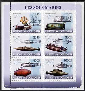 Comoro Islands 2009 Submarines perf sheetlet containing 6 values unmounted mint, Michel 1910-15