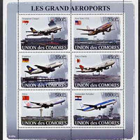 Comoro Islands 2009 Airports perf sheetlet containing 6 values unmounted mint, Michel 1937-42