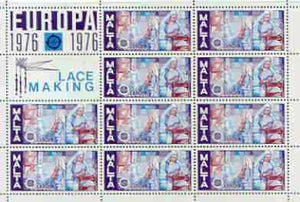 Malta 1976 Europa (Lace Making) sheetlet of 10 plus 2 labels, unmounted mint as SG 562