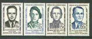 France 1958 Heroes of the Resistance (2nd issue) set of 4 unmounted mint, SG 1381-84
