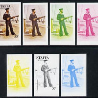 Staffa 1977 Sailor's' Uniforms 50p (Coastguardsman) set of 7 imperf progressive colour proofs comprising the 4 individual colours plus 2, 3 and all 4-colour composites unmounted mint