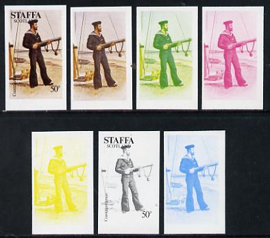Staffa 1977 Sailor's' Uniforms 50p (Coastguardsman) set of 7 imperf progressive colour proofs comprising the 4 individual colours plus 2, 3 and all 4-colour composites unmounted mint