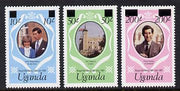 Uganda 1981 Royal Wedding surcharged set of 3 unmounted mint, SG 341e-43e