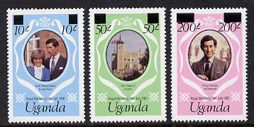 Uganda 1981 Royal Wedding surcharged set of 3 unmounted mint, SG 341e-43e