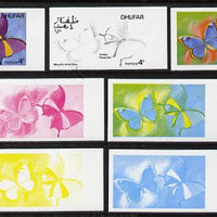 Dhufar 1977 Butterflies 4b (Morpho Anaxibia & Anaea Panariste) set of 7 imperf progressive colour proofs comprising the 4 individual colours plus 2, 3 and all 4-colour composites unmounted mint