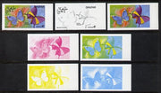 Dhufar 1977 Butterflies 4b (Morpho Anaxibia & Anaea Panariste) set of 7 imperf progressive colour proofs comprising the 4 individual colours plus 2, 3 and all 4-colour composites unmounted mint
