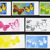 Dhufar 1977 Butterflies 1r20 (Catagramma S & Colias Caesonia) set of 7 imperf progressive colour proofs comprising the 4 individual colours plus 2, 3 and all 4-colour composites unmounted mint