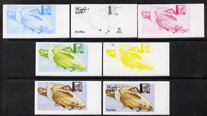 Oman 1977 Airships 10b (Von Zeppelin LZ-1) set of 7 imperf progressive colour proofs comprising the 4 individual colours plus 2, 3 and all 4-colour composites unmounted mint